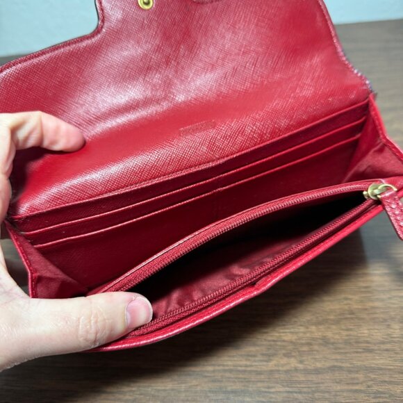 Coach Taylor Leather Checkbook Wallet Fold Over Snap Front Red Gold Y2K Classic - Picture 4 of 12